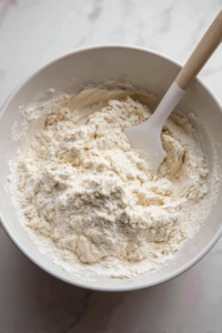 Pour the wet ingredients into the dry ingredients