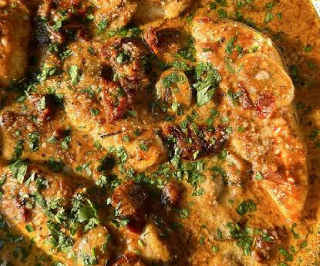 Chicken with Creamy Pumpkin Parmesan Sauce
