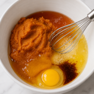 In a separate bowl, whisk together the pumpkin puree