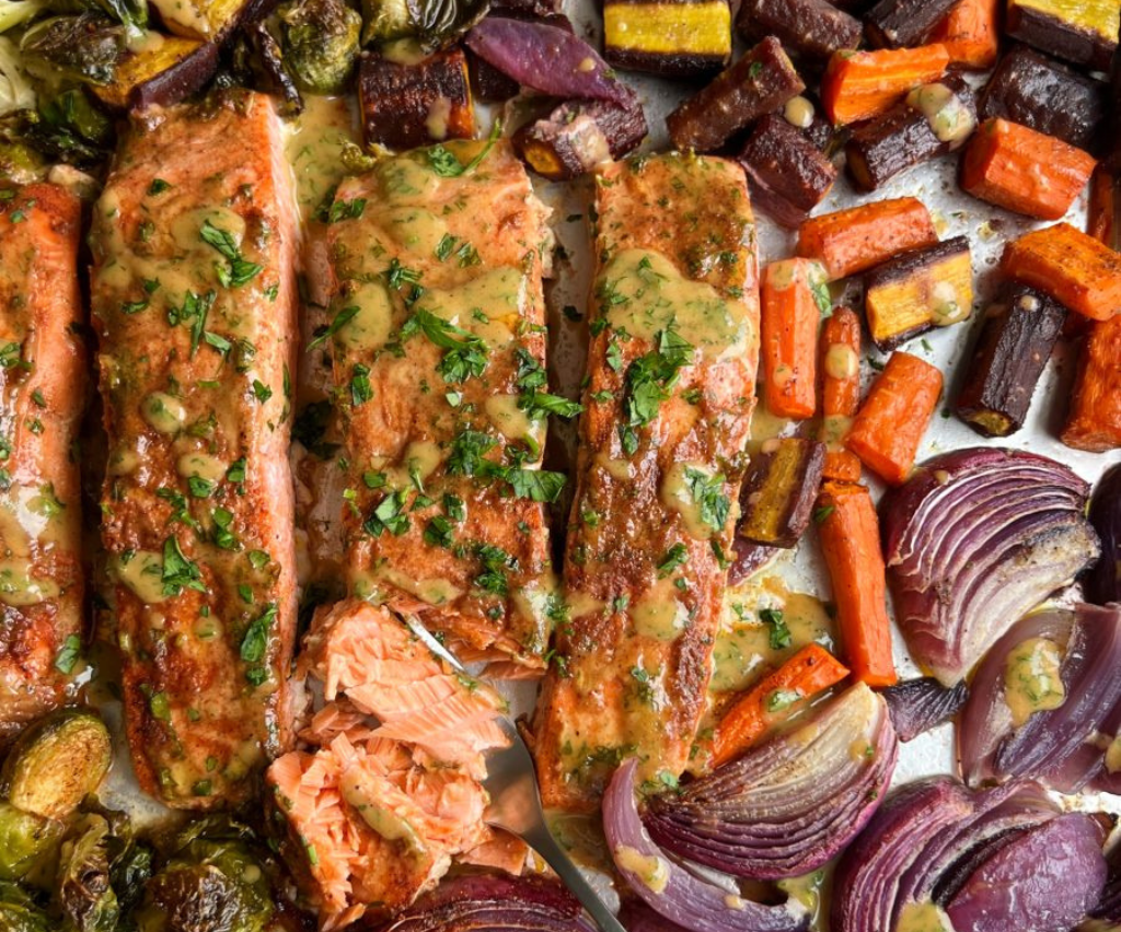 Maple Dijon Salmon with Roasted Vegetables
