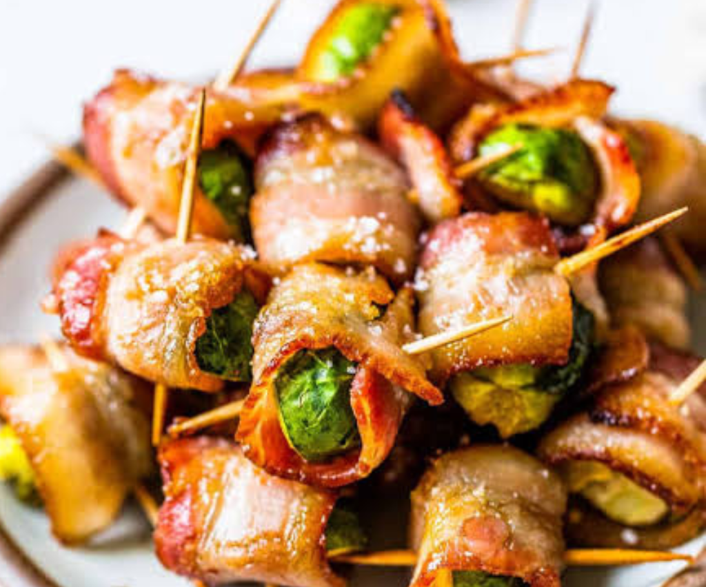 Maple Glazed Bacon Wrapped Brussels Sprouts