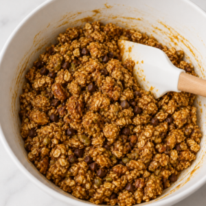 Pour the wet mixture into the dry ingredients