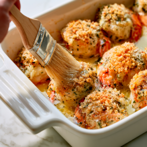 Brush the tops with melted butter and bake until the shrimp