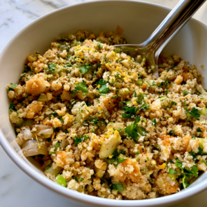 Cook the butter, onion, celery, and garlic in a small skillet until softened.