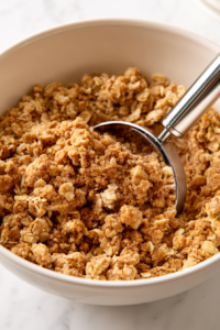 Sprinkle the crumble topping evenly over the apples