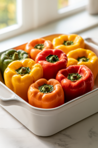 Slice the tops off the bell peppers and remove the seeds