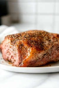 Pat the pork roast dry with paper towels