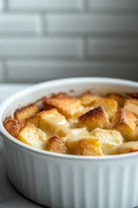Pour the custard evenly over the bread cubes
