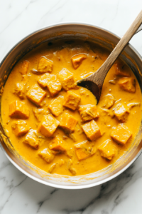 Pour in the coconut milk and vegetable broth