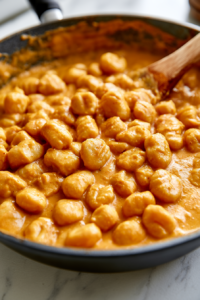 Add the cooked gnocchi to the skillet and gently toss