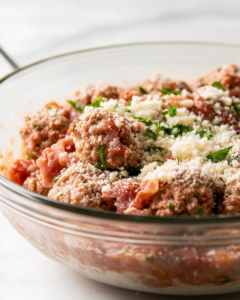 Combine the ground beef, ground pork