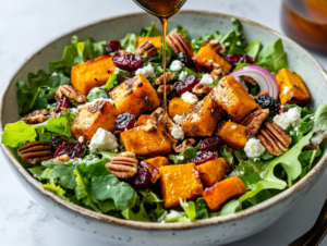 Add the mixed greens to a large serving bowl